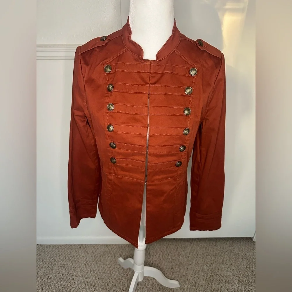 Chico’s Brown Military Field Jacket with Stand-Up Collar size 4/6 - Picture 2 of 12